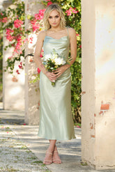 Lorena Midi Dress - Satin Cowl Neck Slip Dress