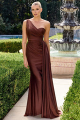 SHANNON GOWN - ONE SHOULDER STRETCH SPANDEX SATIN DRESS
