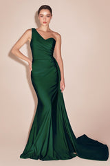 SHANNON GOWN - ONE SHOULDER STRETCH SPANDEX SATIN DRESS