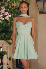 Ella Mini Dress - A-line Strapless Chiffon Cocktail Dress With Scarf