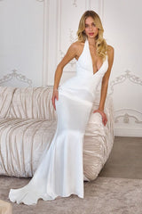 Tessa Gown - Off White Mermaid Halter Satin Gown