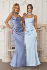 Toby Maxi - Satin Dress with Lace Up Back & Scarf