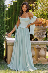 Reese Gown - Satin & Chiffon Dress With Scarf