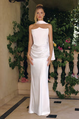 CARTER GOWN - OFF WHITE - STRAPLESS CORSET DRESS WITH SCARF