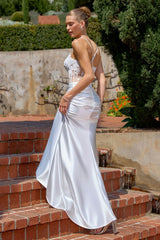 Traci Gown - Off White Metallic Satin Corset Dress