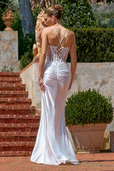 Traci Gown - Off White Metallic Satin Corset Dress