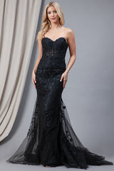Rainn Gown - Strapless Floral Lace Corset Dress