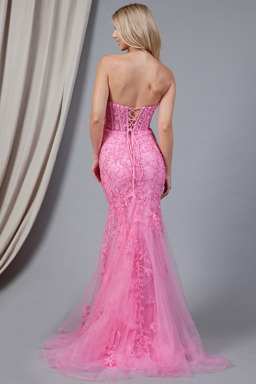 Rainn Gown - Strapless Floral Lace Corset Dress