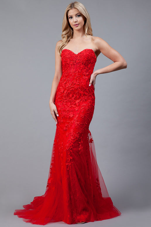 Rainn Gown - Strapless Floral Lace Corset Dress
