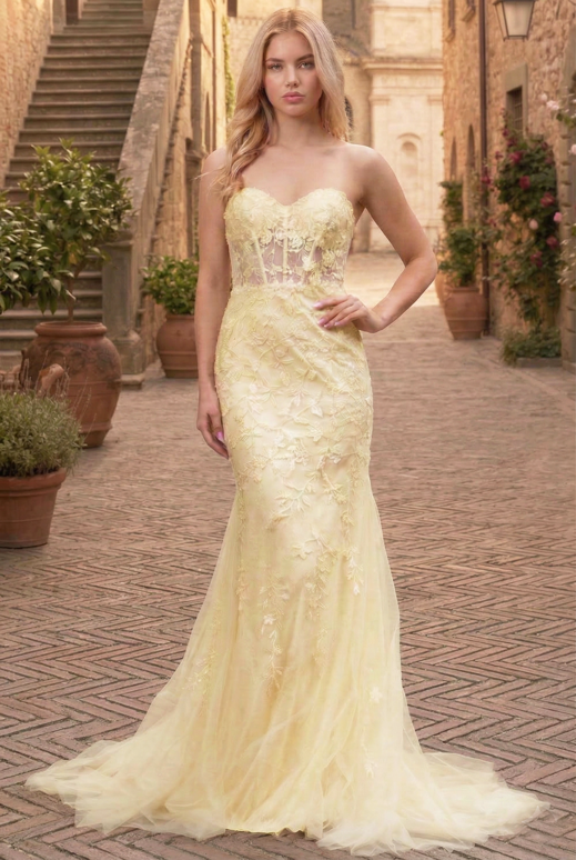 Rainn Gown - Strapless Floral Lace Corset Dress