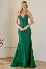Novalee Gown - Emerald - Hot Stone Dress With Lace Up Back