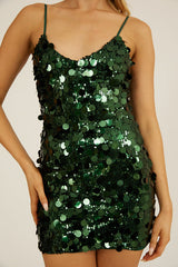 ASTRA MINI DRESS - SEQUIN PARTY DRESS - FOREST GREEN
