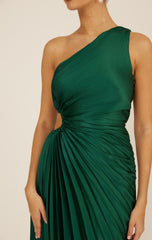 Panama Maxi Dress - Kelly Green - Pleated Dress With Side Cut Out