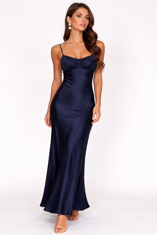 Paula Maxi Dress - Midnight Satin Slip Dress
