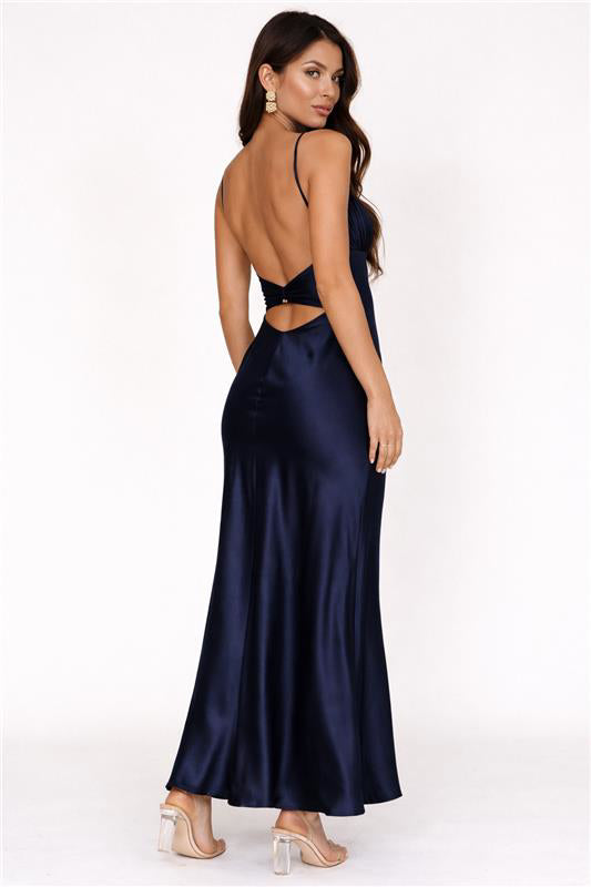 Paula Maxi Dress - Midnight Satin Slip Dress