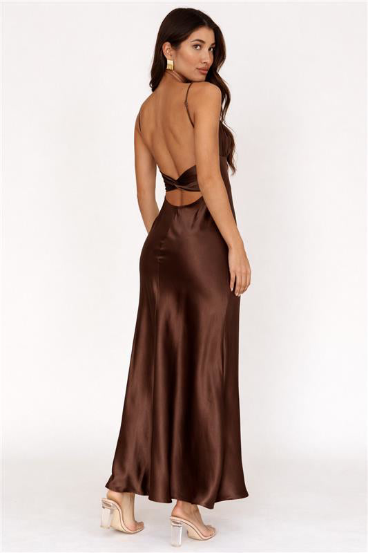 Paula Maxi Dress - Chocolate Satin Slip Dress