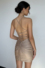 NOVALEE MINI - CHAMPAGNE - HOT STONE LACE-UP DRESS