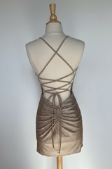 NOVALEE MINI - CHAMPAGNE - HOT STONE LACE-UP DRESS