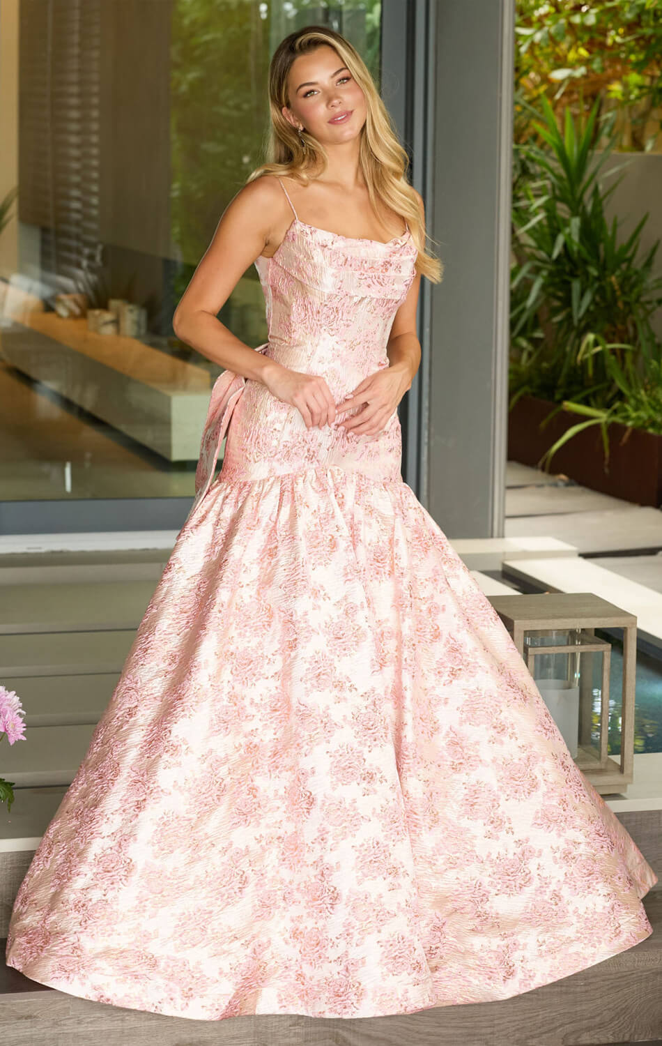 26419 - Ava Presley - Metallic Brocade Gown With Bow