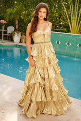 29263 - Ava Presley - Metallic Tiered Keyhole Gown
