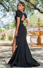 38868 - Ava Presley - Fitted Long Dress with Puff Sleeves