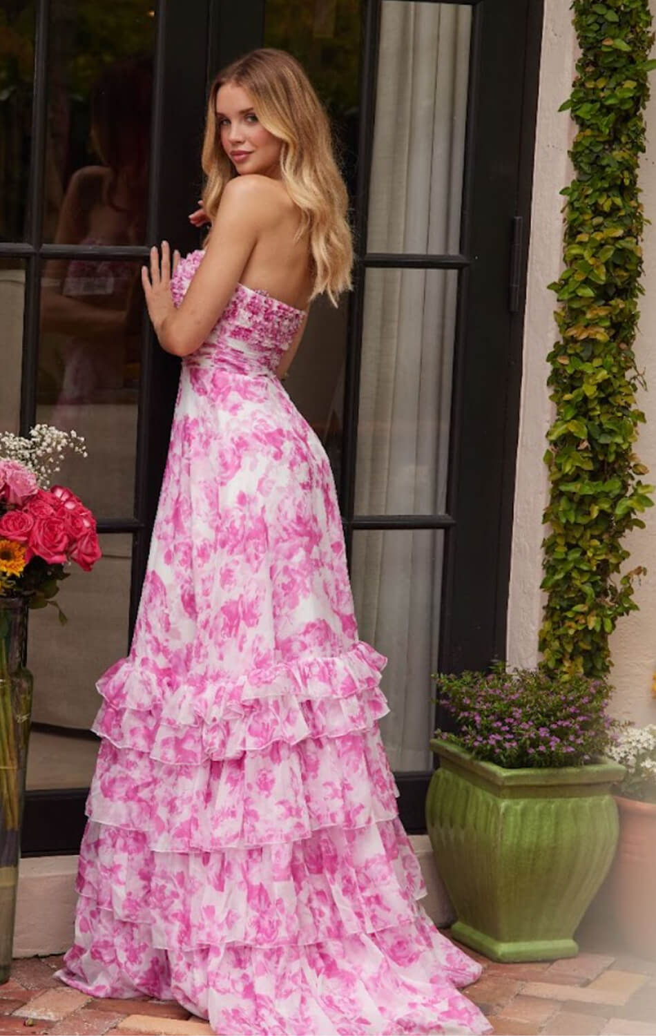 40026 - Ava Presley - Chiffon Floral Print Dress with Keyhole