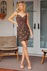 4209 - Primavera - Floral Beaded Short Dress
