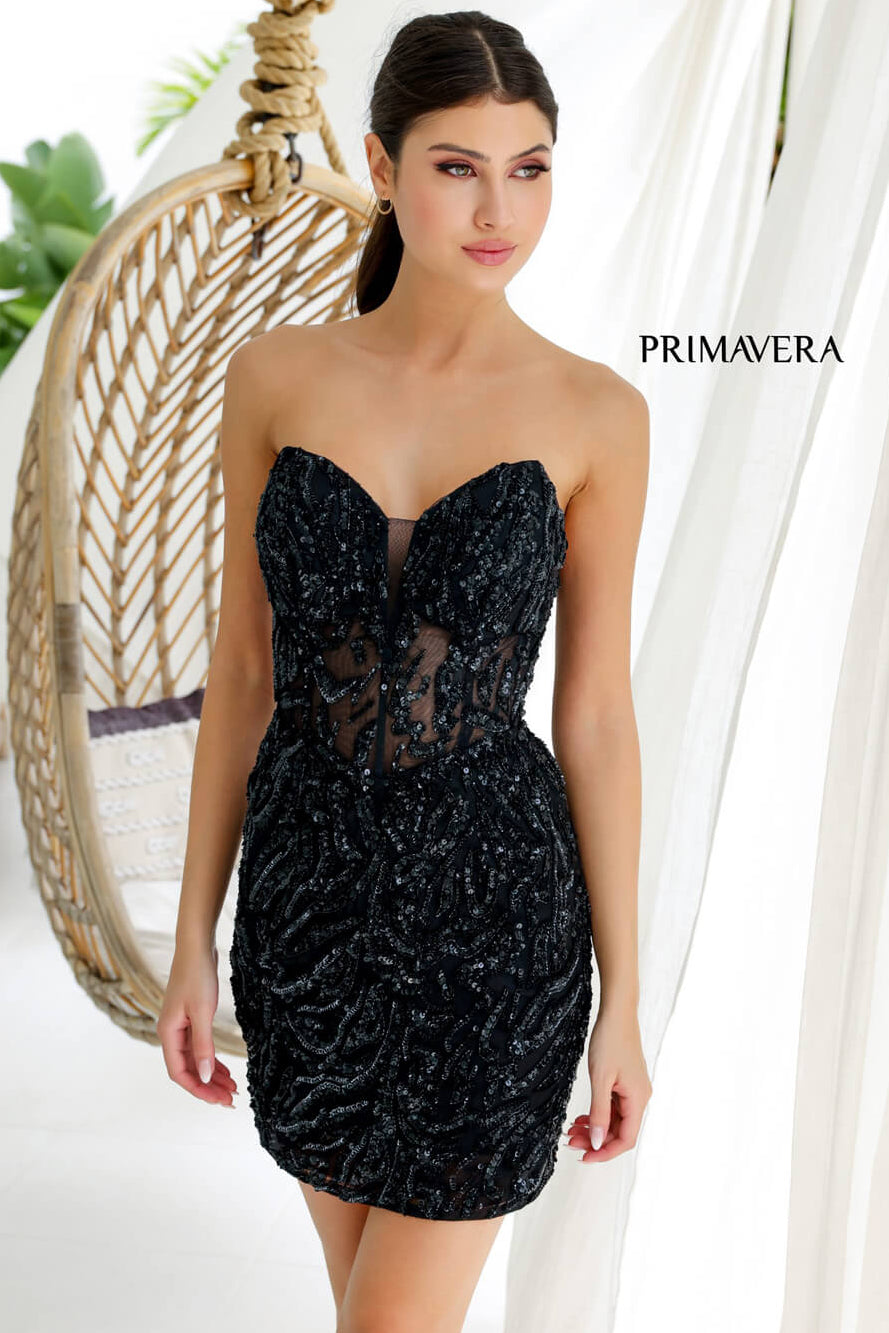 4222 - Primavera - Sequin Cocktail Dress with Illusion Bodice