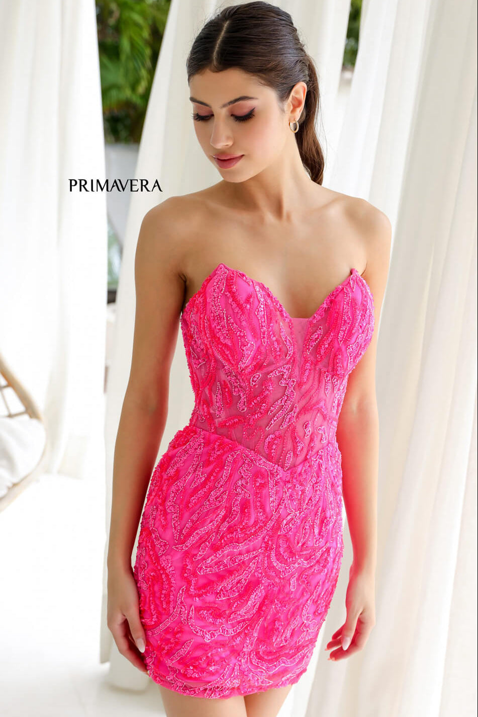 4222 - Primavera - Sequin Cocktail Dress with Illusion Bodice