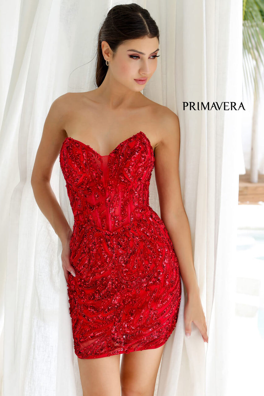 4222 - Primavera - Sequin Cocktail Dress with Illusion Bodice