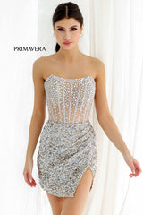 4231 - Primavera - Strapless Crystal Embellished Mini Dress