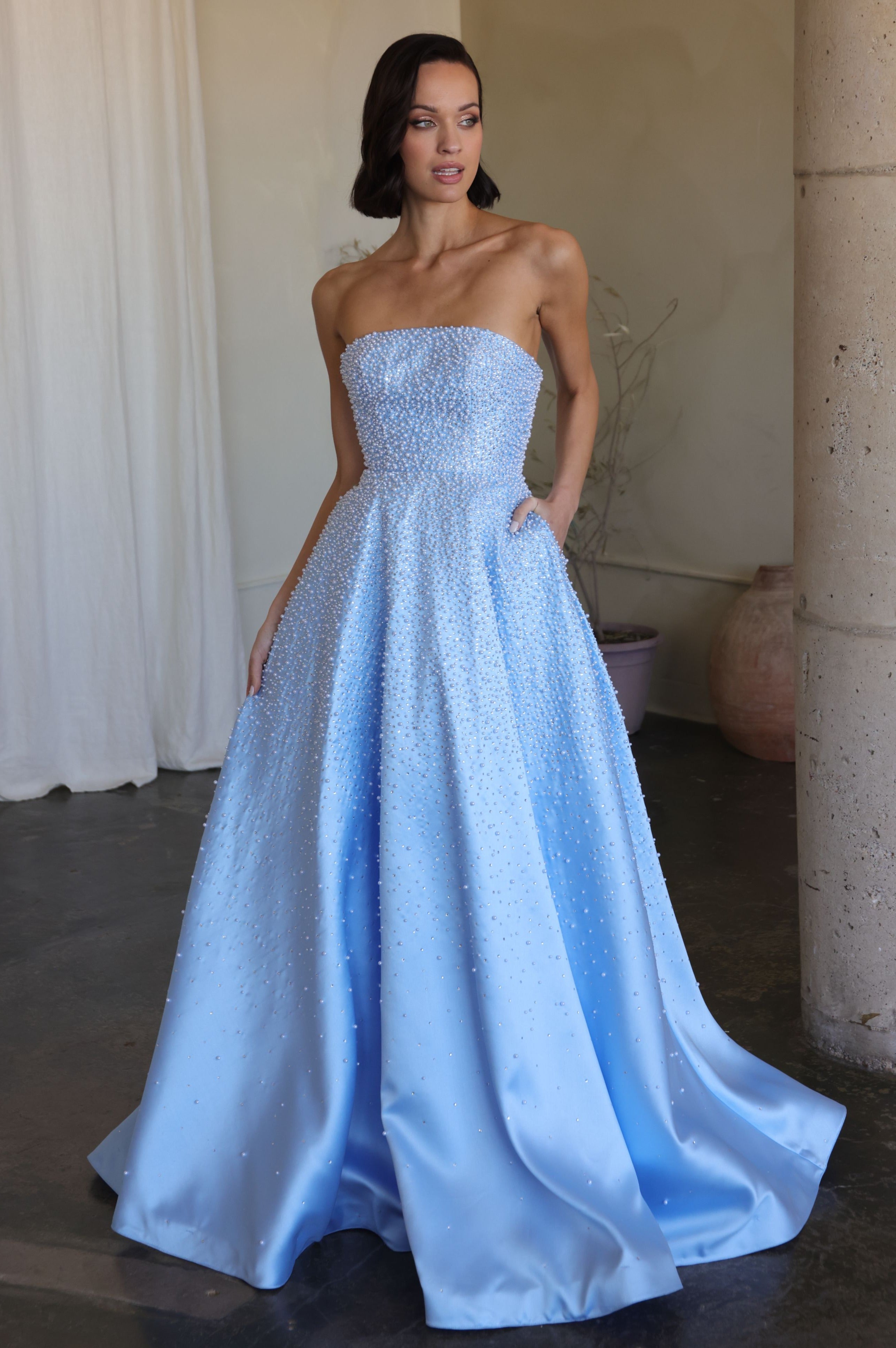 42500 - Ava Presley - Strapless A-line Pearl Embellished Dress