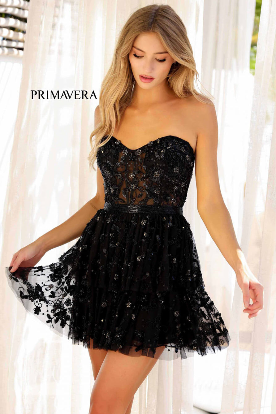 4263 - Primavera - Ruffle Skirt Short Beaded Dress