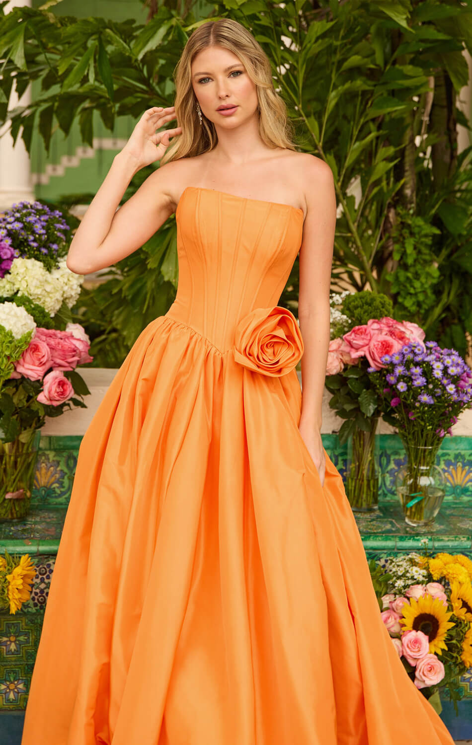 47204 - Ava Presley - Taffeta Ball Gown With Rosette Detail