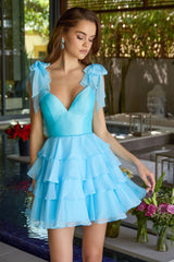 47320 - Ava Presley - Ruffle Strap Tiered Chiffon Mini Dress