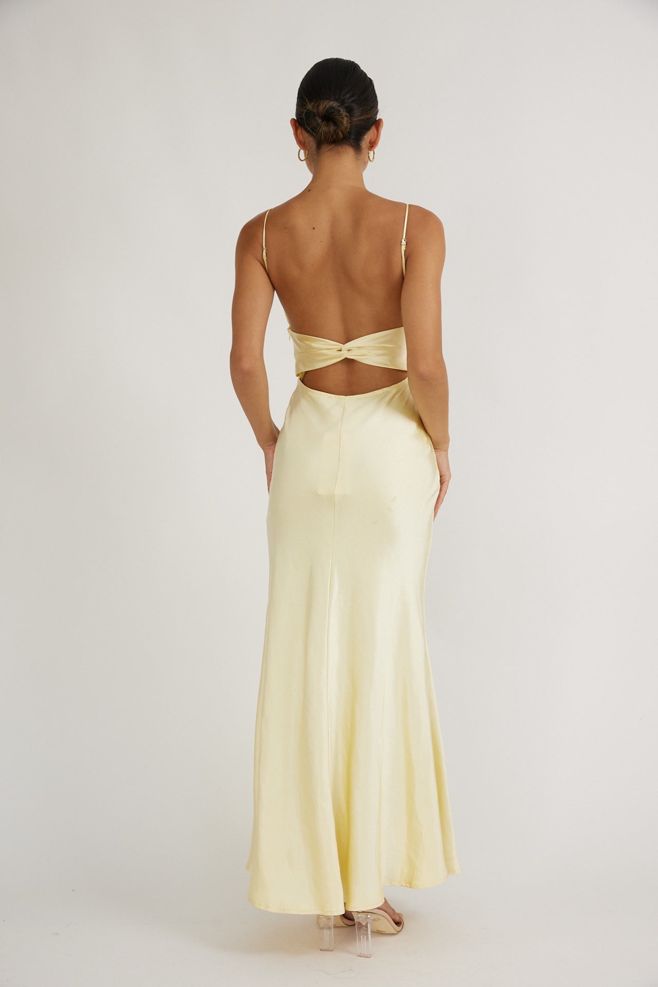 Paula Maxi Dress - Lemon Yellow Satin Slip Dress
