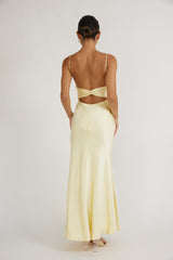 Paula Maxi Dress - Lemon Yellow Satin Slip Dress