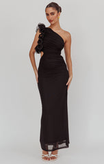 LIZBETH ONE SHOULDER MESH MAXI DRESS - BLACK