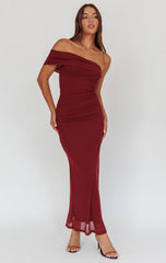 ALISON OFF THE SHOULDER MAXI DRESS - WINE