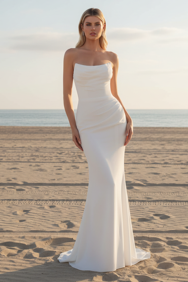 HAVANA GOWN - STRAPLESS CHIFFON DRESS - OFF WHITE