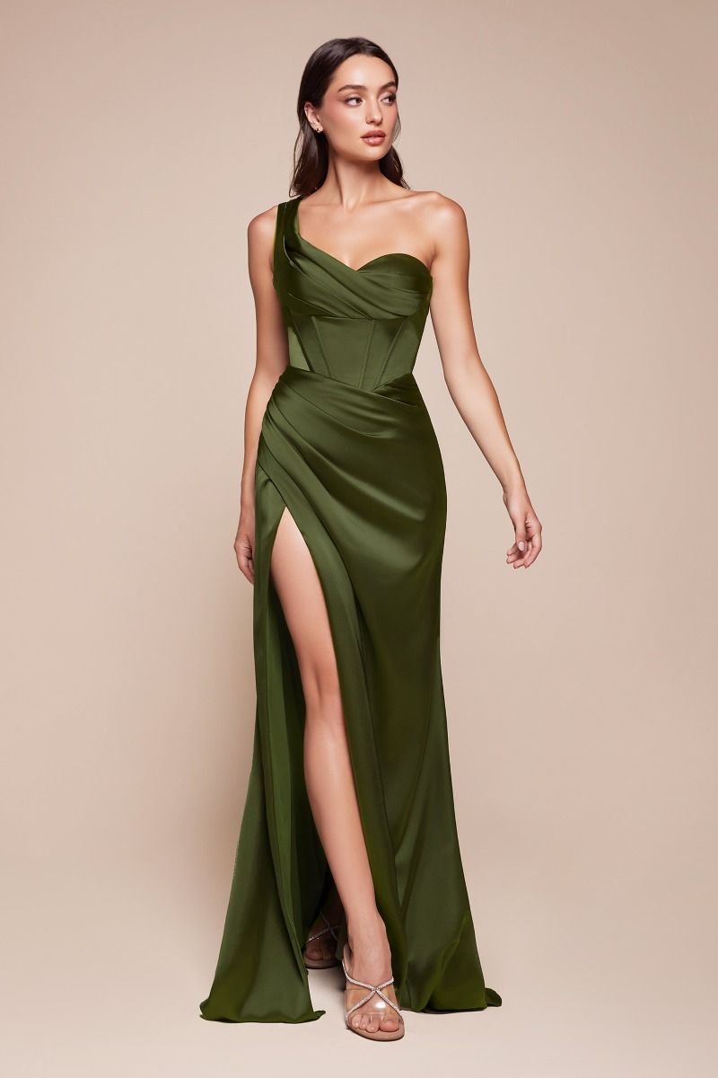 AUDRA GOWN - ONE SHOULDER LUXE SATIN CORSET DRESS