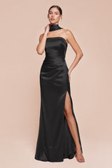 NICOLETTE GOWN - STRAPLESS LUXE SATIN DRESS & SCARF