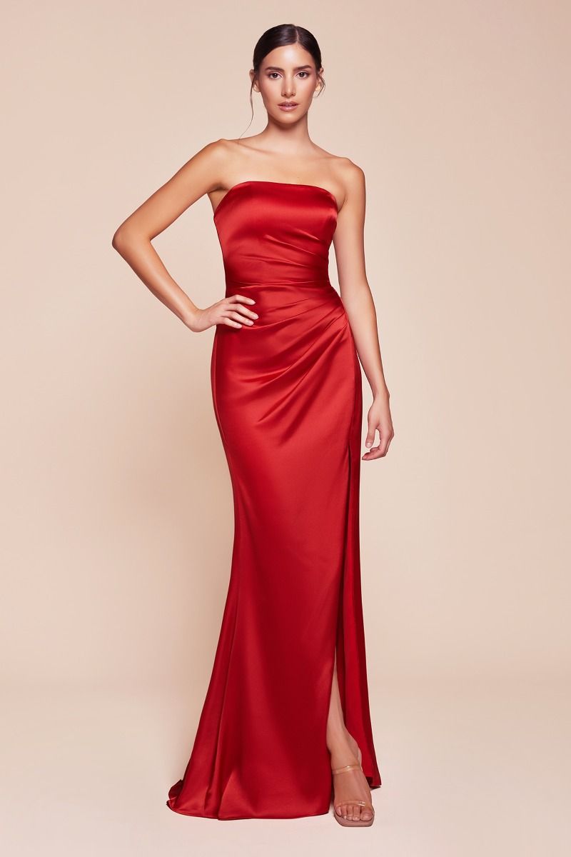 NICOLETTE GOWN - STRAPLESS LUXE SATIN DRESS & SCARF