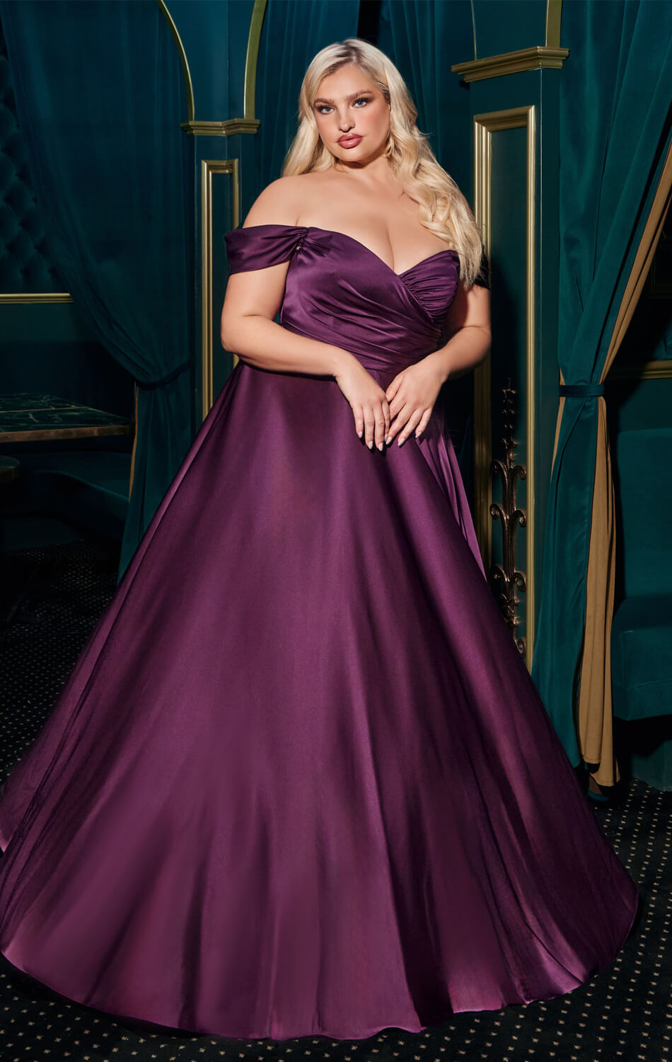 JILLIAN GOWN - A-LINE SOFT SATIN OFF THE SHOULDER DRESS
