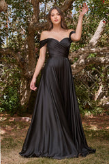 JILLIAN GOWN - A-LINE SOFT SATIN OFF THE SHOULDER DRESS