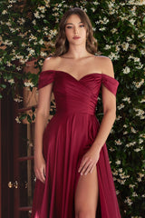 JILLIAN GOWN - A-LINE SOFT SATIN OFF THE SHOULDER DRESS