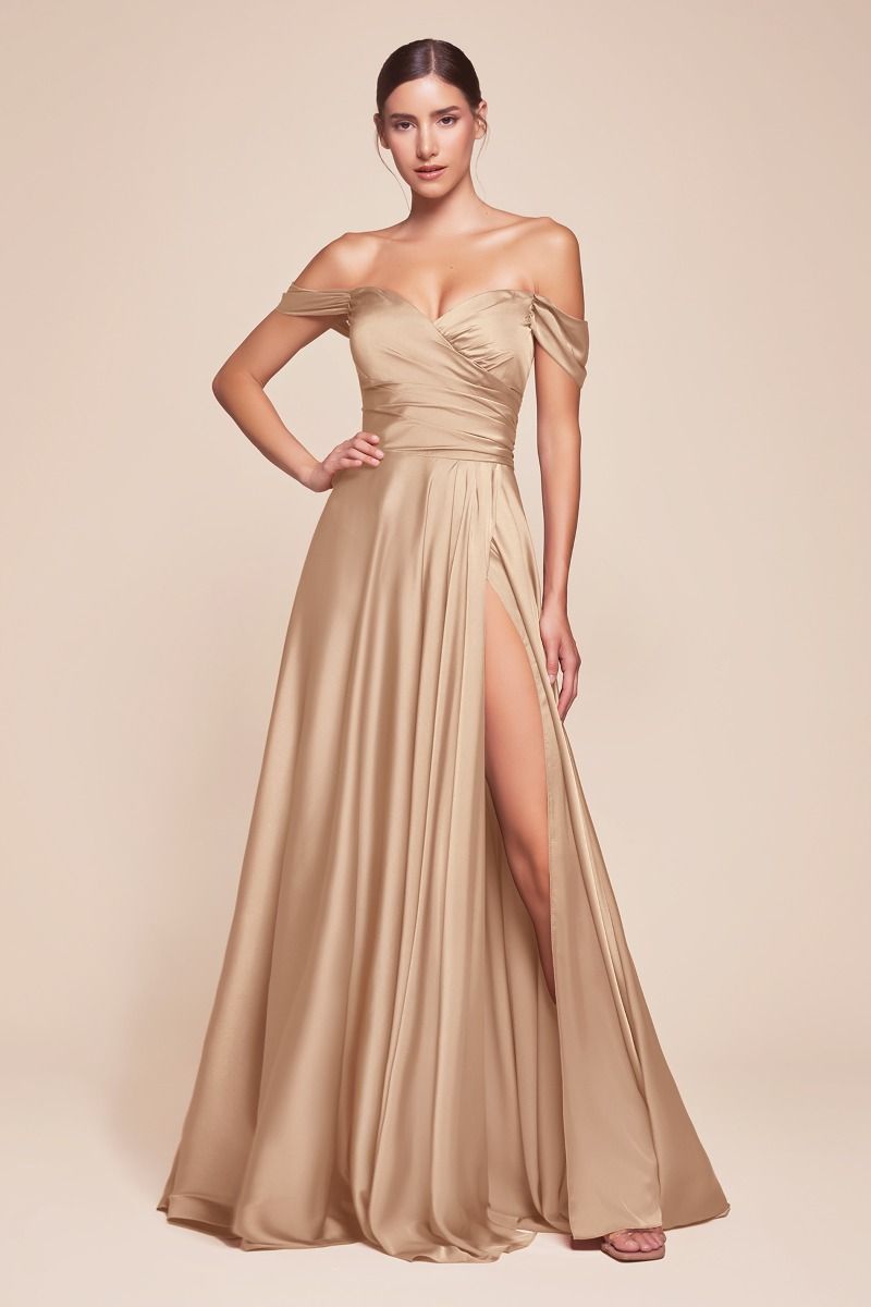 JILLIAN GOWN - A-LINE SOFT SATIN OFF THE SHOULDER DRESS