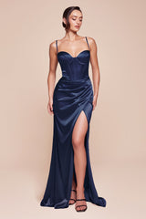 Jocelyn Gown - Fitted Satin Bustier Luxe Satin Gown