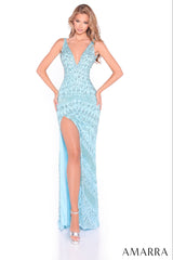 89071 - Amarra - Beaded Fringe V-Neck Prom Dress