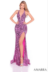 89399 - Amarra - Plunging Halter Leopard Print Gown